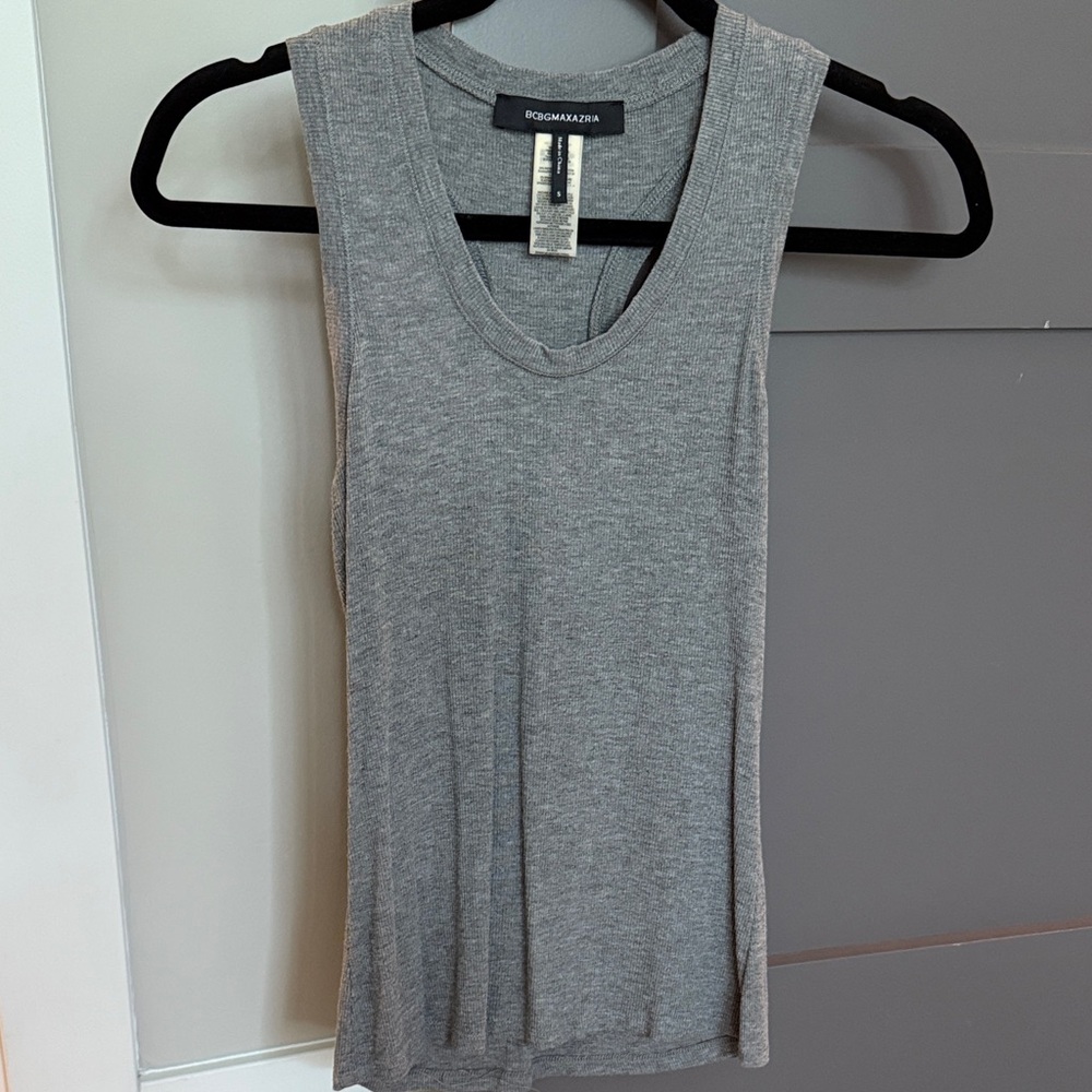 BCBGMaxAzria Gray Ribbed Racerback Tank Top